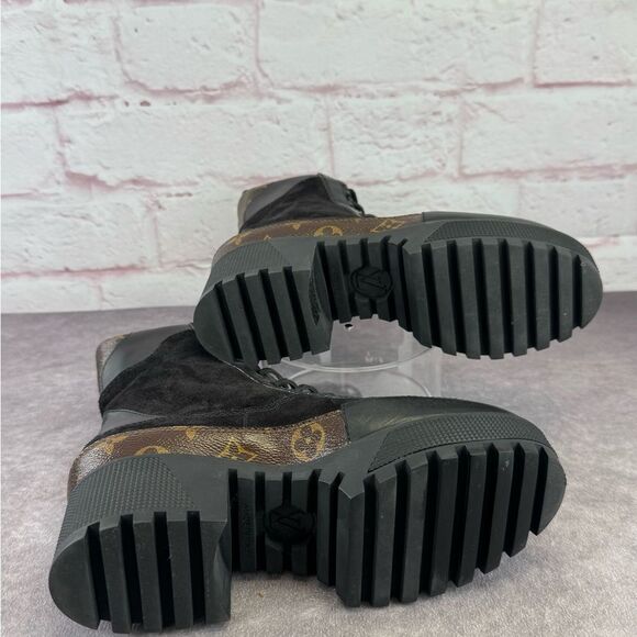 Louis Vuitton LV Monogram Suede Loreate Platform Desert Combat Boots 6.5 - Picture 10 of 15